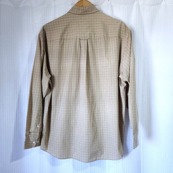 Arnold Palmer Plaid Shirt Men's Large 16.5 Long Sleeve Button Down Tan and White - Picture 6 of 10